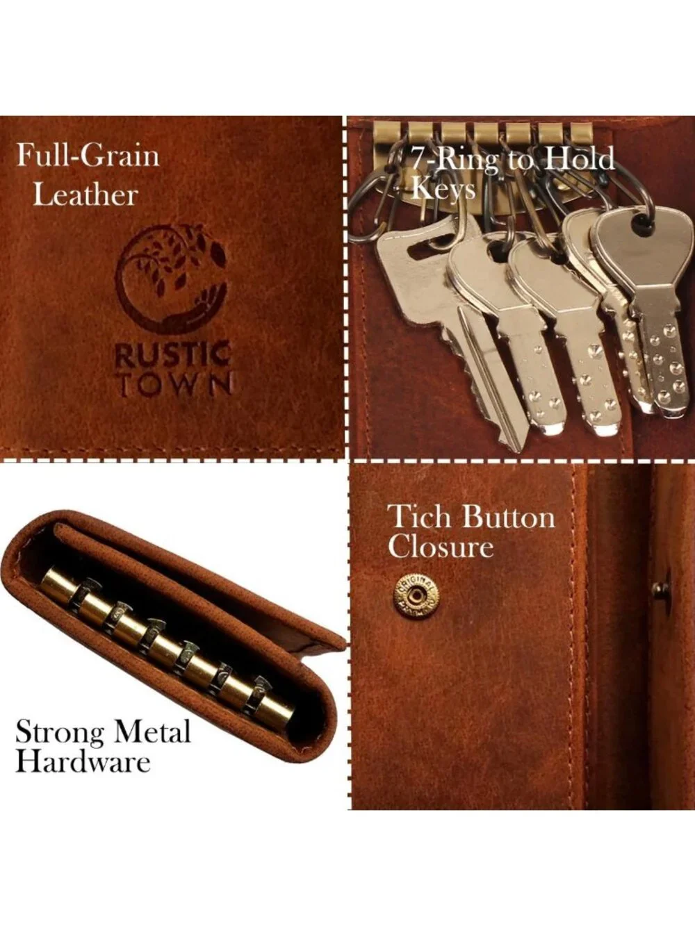 Leather Key Holder Organizer - Slim Wallet Pouch for 6 Keys & 3 Cards